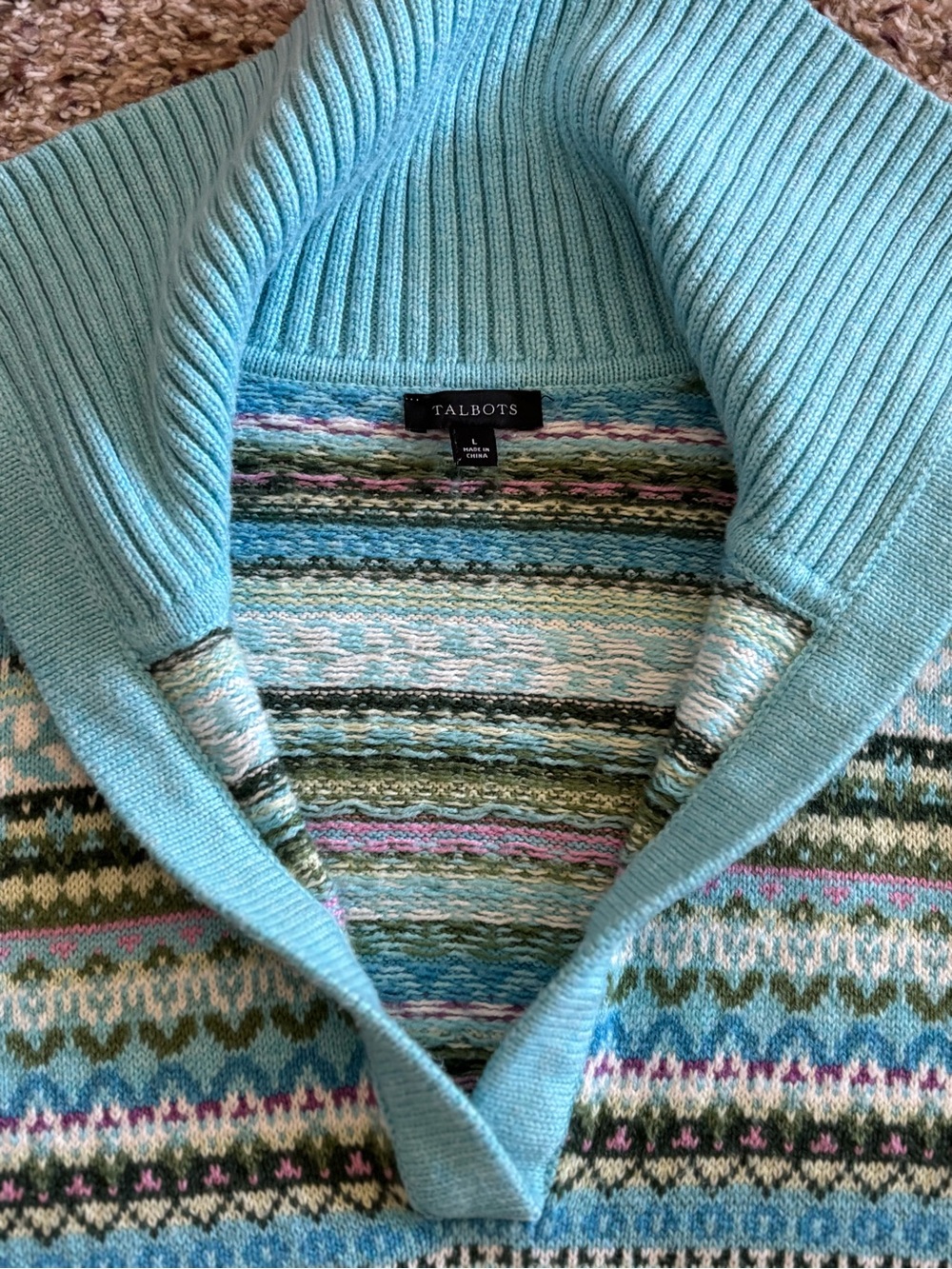 Talbots Johnny Collar Fair Isle Sweater - Picture 6 of 9